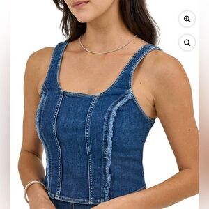 Lee Denim Crop Top Size M NWT Frayed Seam Fitted Zip Back Blue